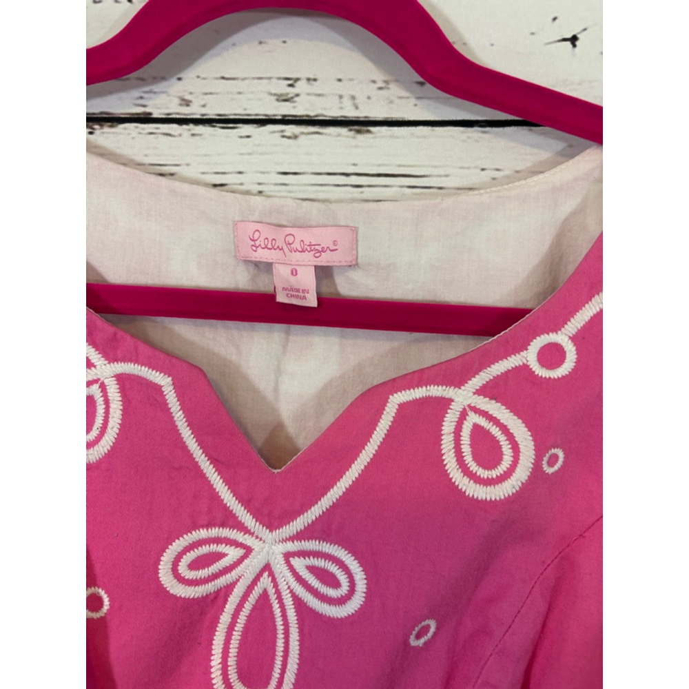 Women's Lilly Pulitzer Pink Dress with White Embroidery Size 0 - Picture 3 of 5
